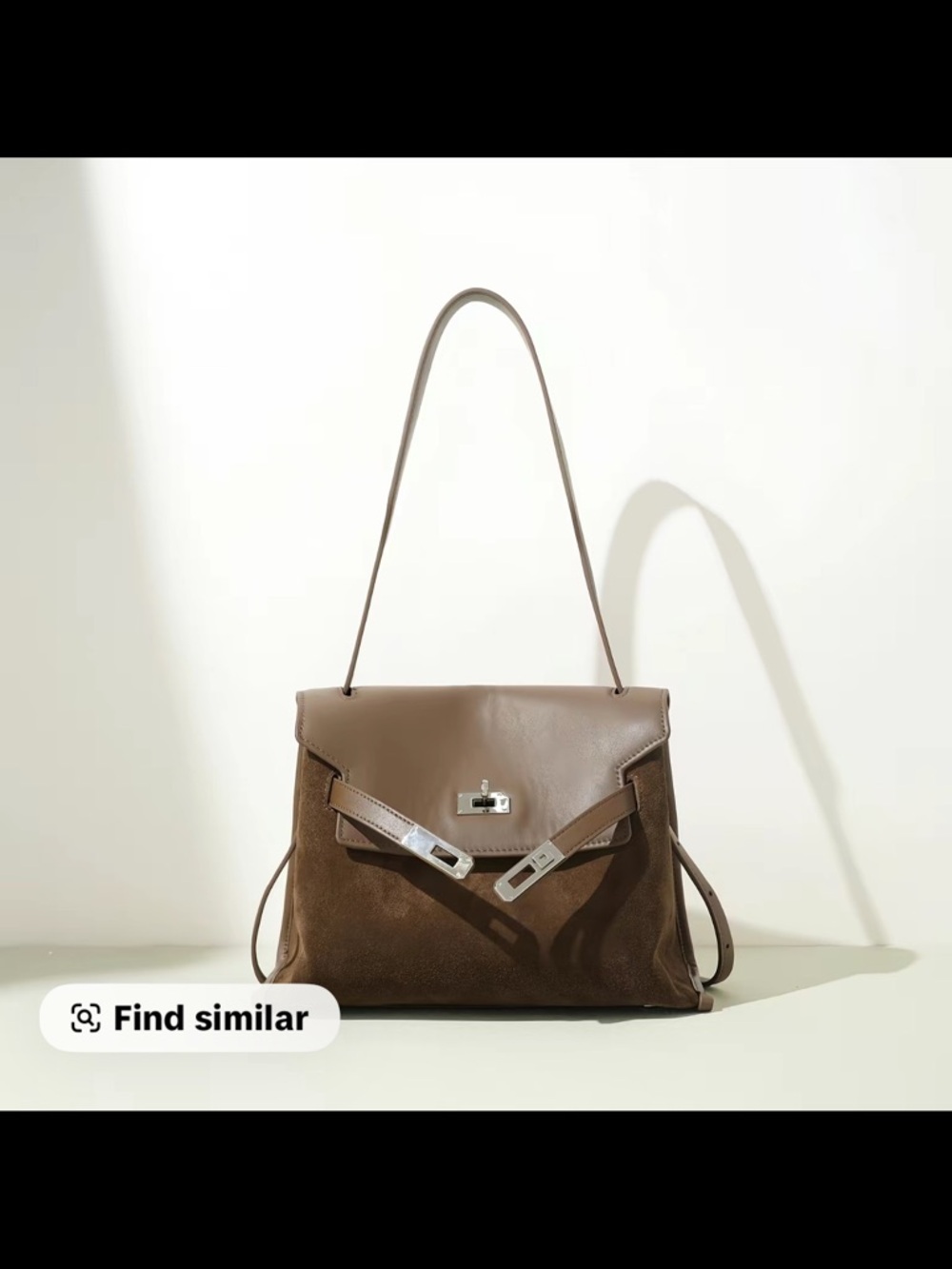 Women's Taupe Leather & Suede Shoulder Bag